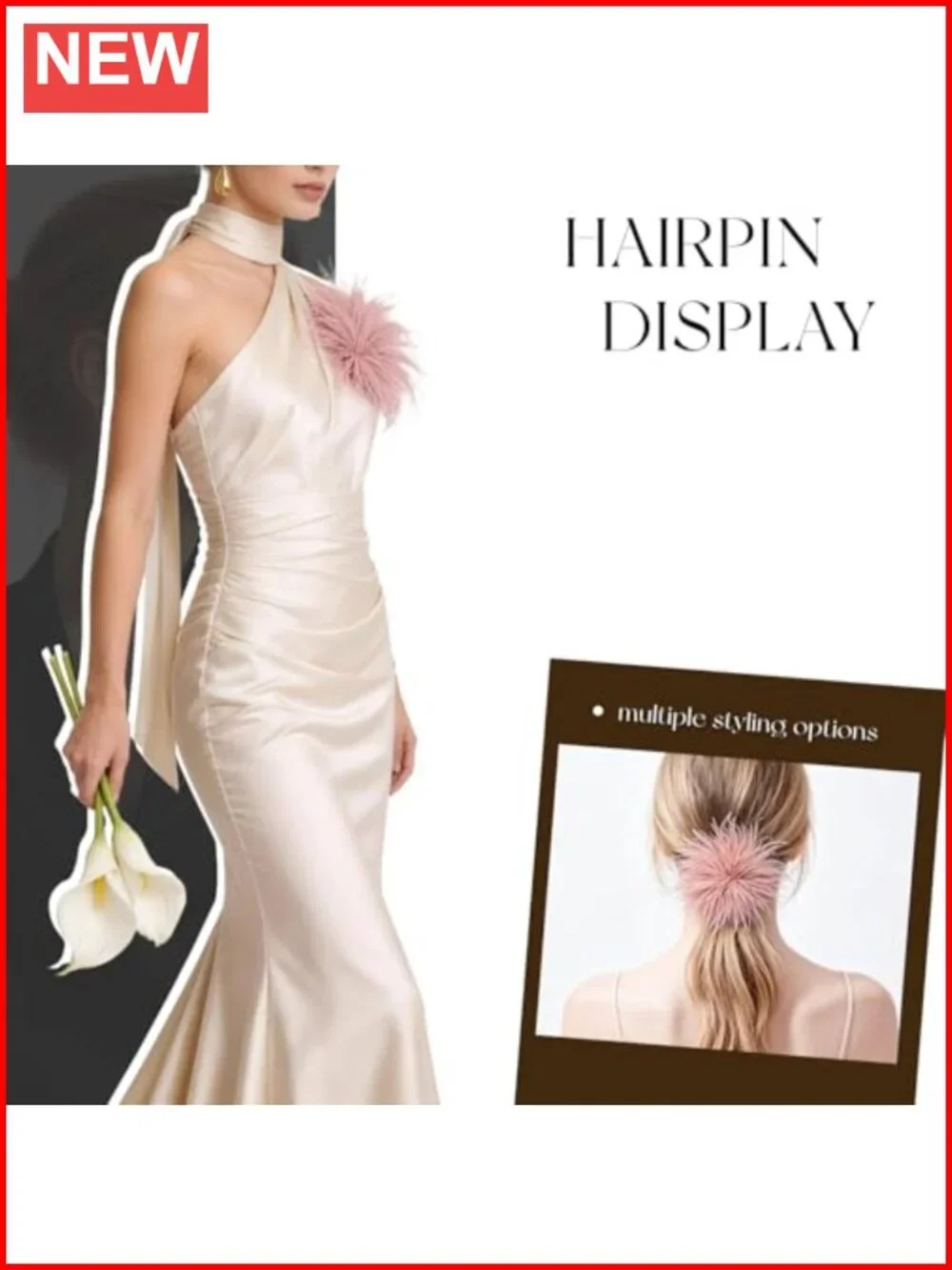 Oversized 150mm Feather Flower Brooch Pin for Suits Dresses Shawls Wedding Party